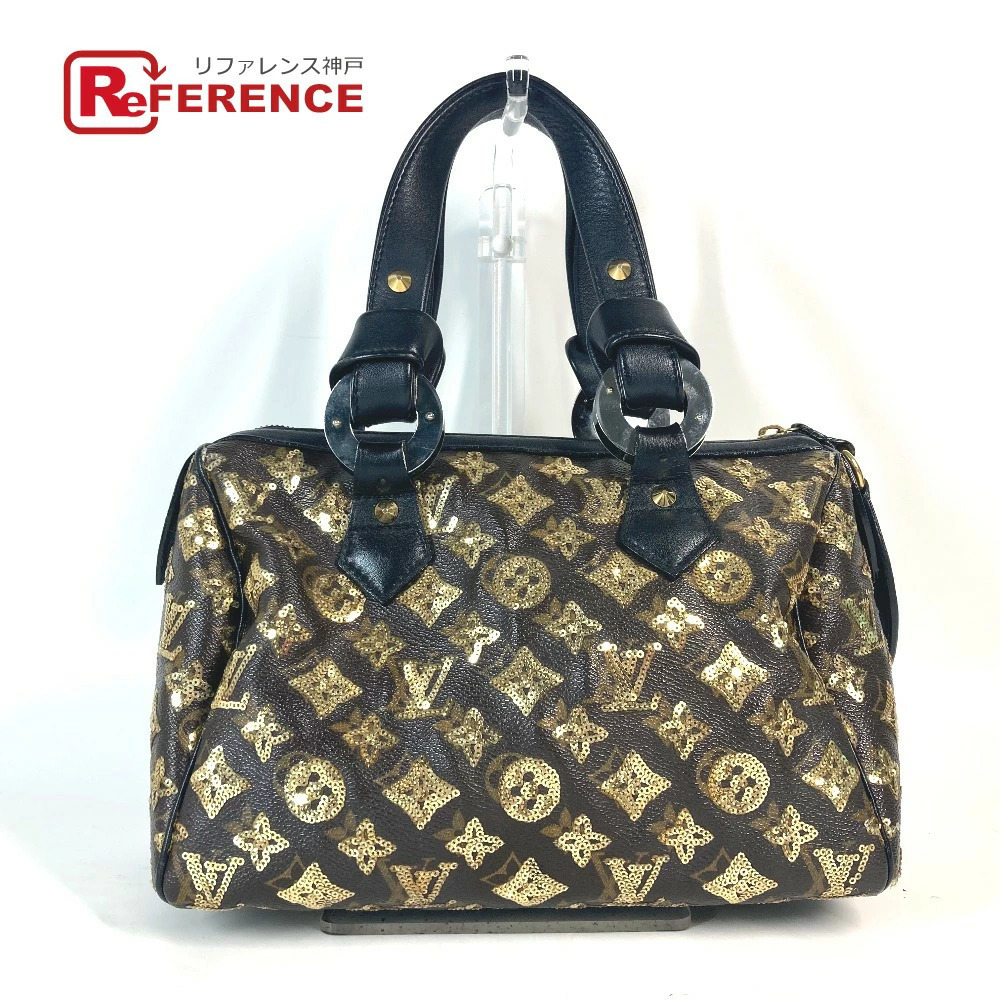 LOUIS VUITTON Eclipse Black Sequin Speedy Boston Bag Handbag All Brown